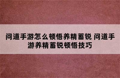 问道手游怎么顿悟养精蓄锐 问道手游养精蓄锐顿悟技巧